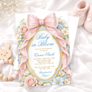 Invitation Bébé en fleurs rose ruban floral Baby Shower