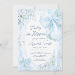Invitation Bébé en fleurs ruban bleu Baby Shower