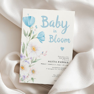 Invitation Bébé en fleurs tenue fleurie bleue pour garçon sho