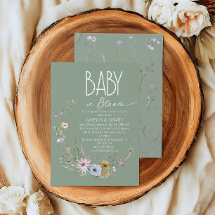Invitation Bébé en fleurs Vert sauge Baby Shower Fleur sauvag