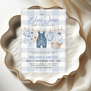 Invitation Bébé en Jean Bleu à Carreaux Baby Shower