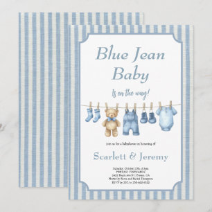 Invitation "Bébé en Jean Bleu" corde à linge Fête de Baby Sho