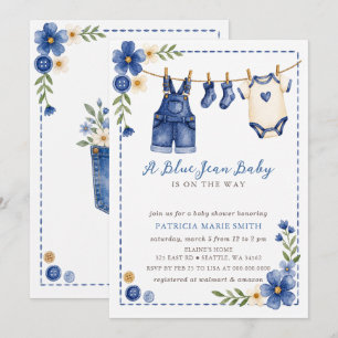Invitation Bébé en Jean Bleu Est En Route Fête Prénatale de B