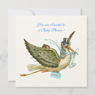 Invitation BÉBÉ EN STORK DOUCHE GARÇON, papier feutre crème b