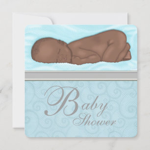Invitation Bébé endormi Baby shower bleu gris