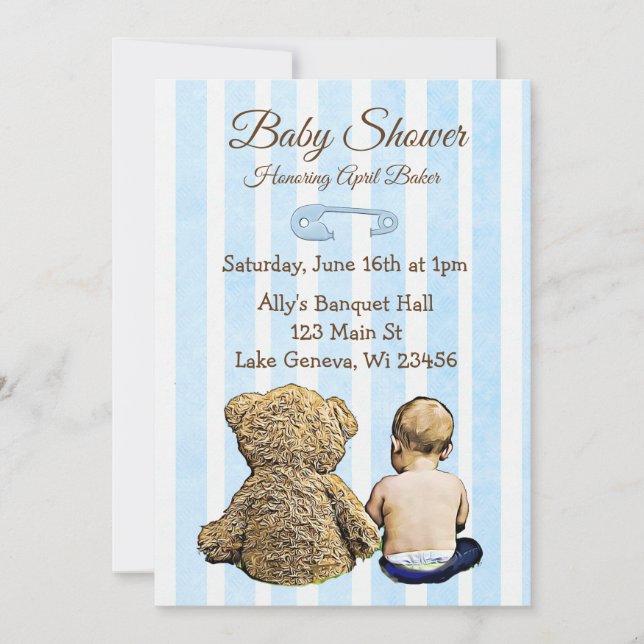 Invitation Bébé et ours en peluche garçons Baby shower Invita (Devant)