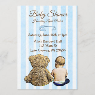 Invitation Bébé et ours en peluche garçons Baby shower Invita