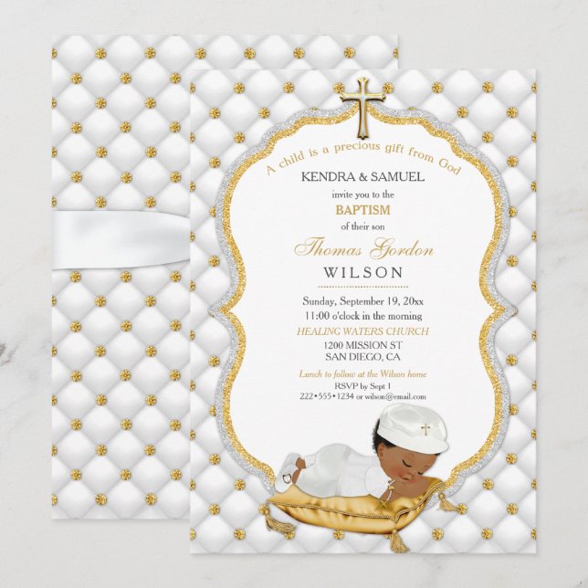 Invitation Bébé ethnique Baptême Baptême Christening Gold Cro (Devant / Derrière)