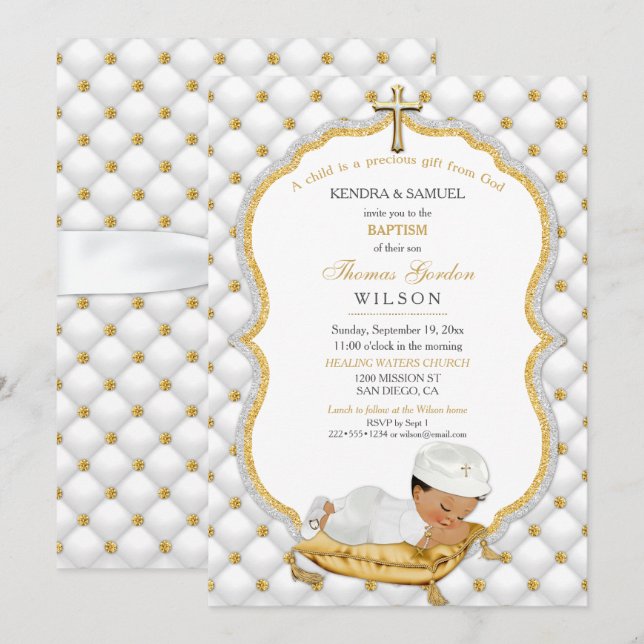 Invitation Bébé ethnique Baptême Baptême Christening Gold Cro (Devant / Derrière)