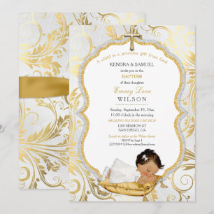 Invitation Bébé ethnique Baptême de fille Christening Gold Cr