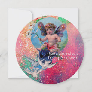 Invitation BÉBÉ FAIRY AVEC DES POIDS EN ROSE SPARKLES Champag