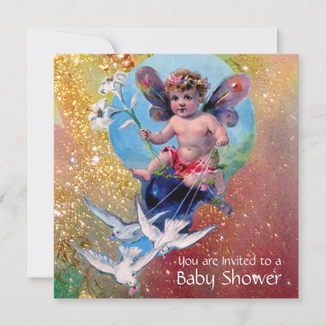 Invitation BÉBÉ FAIRY AVEC DES POIDS EN SPARKLES Jaune Or (Devant)
