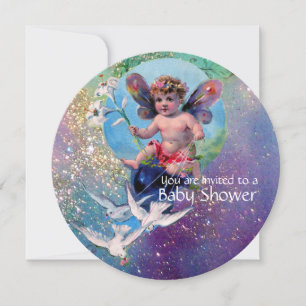 INVITATION BÉBÉ FAIRY AVEC DES POIDS EN TURQUOISE ÉCLAIRAGE D