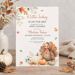 Invitation Bébé Fête de la Petite Dinde d'Automne Aquarelle C