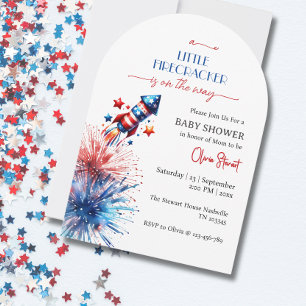 Invitation Bébé Fête Prénatale 4 Juillet Élégante Petite Mèch