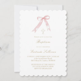 Invitation bébé fille arc rose Baptême