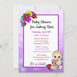 Invitation Bébé fille avec ours en peluche Baby shower pourpr