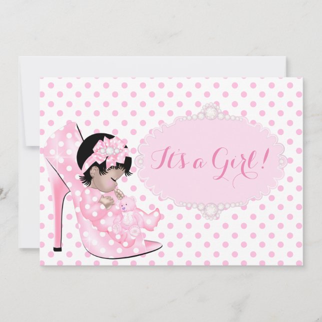 Invitation Bébé fille Baby shower rose blanc Pois Asiatique (Devant)