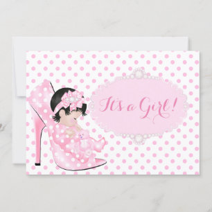 Invitation Bébé fille Baby shower rose blanc Pois C