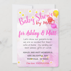 Invitation Bébé Fille Daisies Balloon Baby shower rose