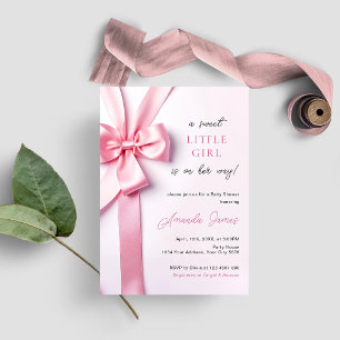 Invitation Bébé Fille Douce avec Ruban Rose
