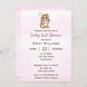 Invitation Bébé Fille Douche avec lapin