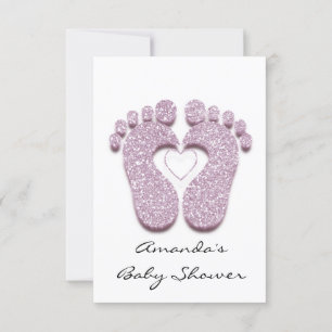 Invitation Bébé fille Douche pieds blanc minimalisme