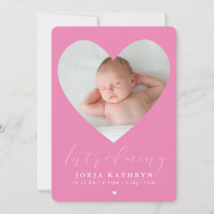 Invitation BÉBÉ FILLE introduire photo mignon cadre coeur ros