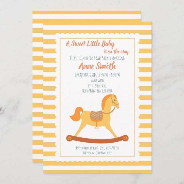 Invitation Bébé fille ou garçon Douche cheval à bascule (Devant / Derrière)