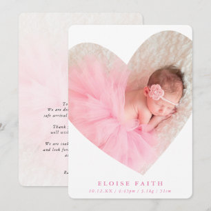 Invitation BÉBÉ FILLE photo moderne mignon cadre coeur rose