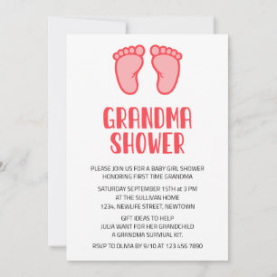 Invitation Bébé Fille pieds première fois Grand-mère Baby sho