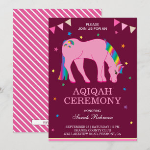Invitation Bébé Fille Poney Arc-en-Ciel Aqiqah