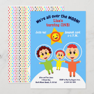 Invitation Bébé fille premier anniversaire astronautes fête i