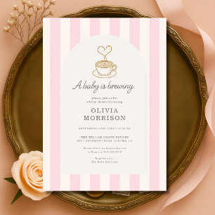 Invitation Bébé fille prépare du café Fête prénatale rose