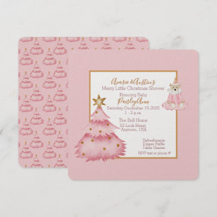 Invitation Bébé Fille rose Blanc Arbre de Noël Douche