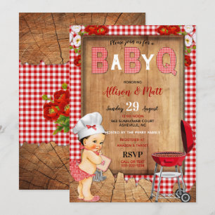 Invitation Bébé Fille Rouge Gingham Bois Fleurs Bébé Q Barbec