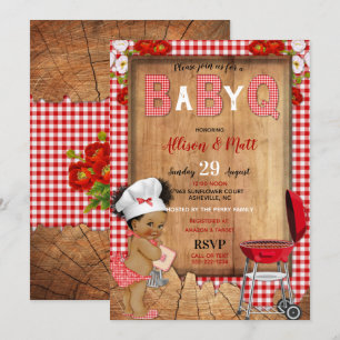 Invitation Bébé Fille Rouge Gingham Bois Fleurs Bébé Q Barbec