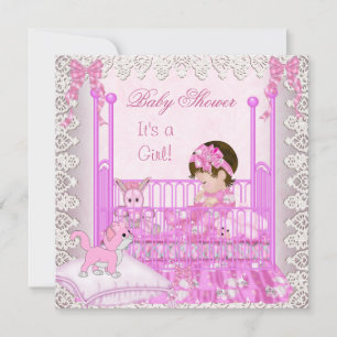 Invitation Bébé Fille Shower Vintage Rose Dentelle Mignon Cha