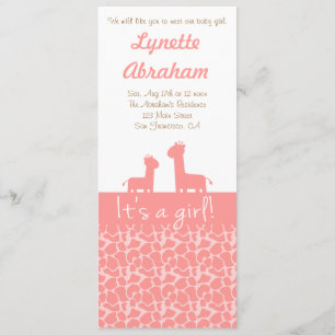 Invitation Bébé fille - Silhouettes et impressions de girafe 