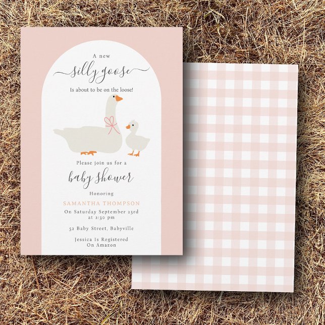 Invitation Bébé fille soyeux oie sur le Baby shower de la per (Baby Girl Silly Goose on the Loss Baby Shower Invitation)