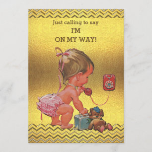 Invitation Bébé fille sur le Baby shower de téléphone Chevron