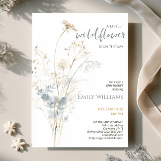 Invitation Bébé Fleur Sauvage Baby Shower Prairie Séchée