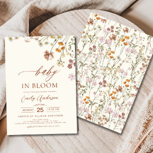 Invitation Bébé fleur sauvage en Fleur Baby shower Beige