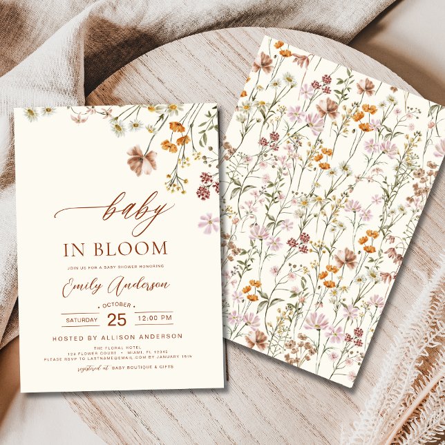 Invitation Bébé fleur sauvage en Fleur Baby shower Beige (Créateur téléchargé)