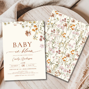 Invitation Bébé fleur sauvage en Fleur Baby shower Beige