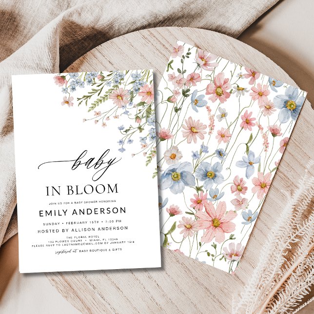 Invitation Bébé fleur sauvage en fleur Baby shower rose bleu (Créateur téléchargé)