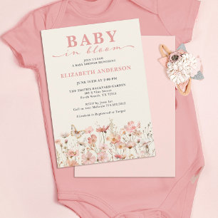 Invitation Bébé fleur sauvage en rose fleur