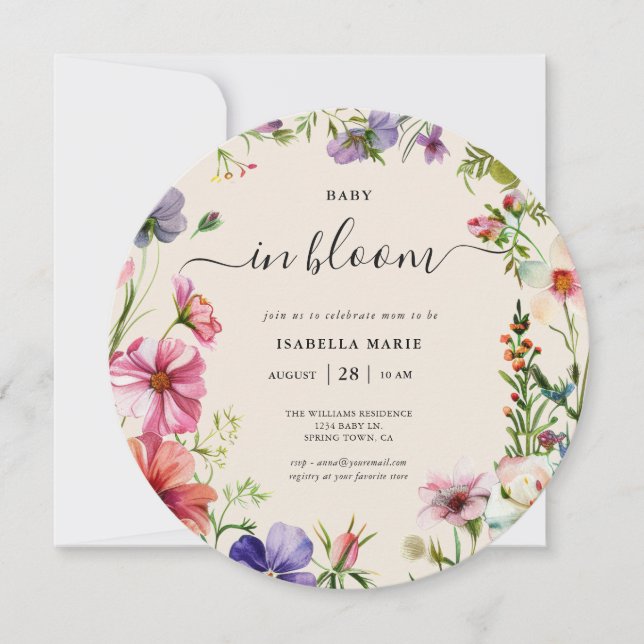 Invitation Bébé Fleur sauvage floral dans le Baby shower fleu (Devant)