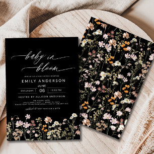 Invitation Bébé Fleur sauvage noir dans le Baby shower en fle