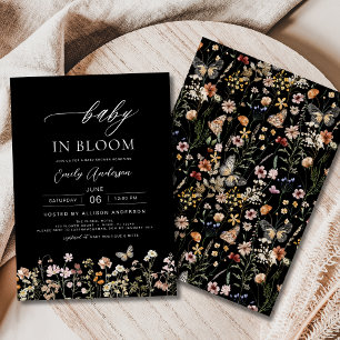 Invitation Bébé Fleur sauvage noir dans le Baby shower en fle